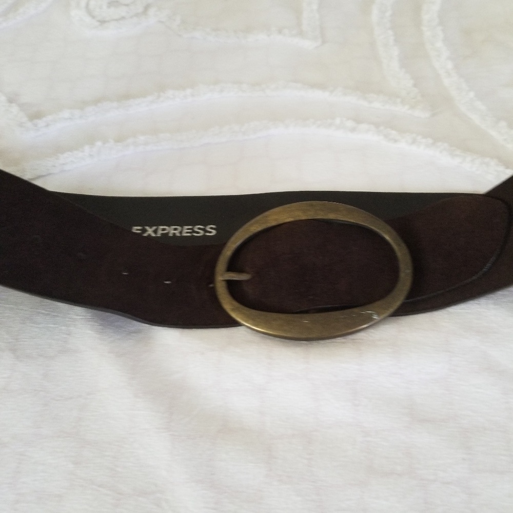 Brown Suede  Copper  Buckle Belt- Express